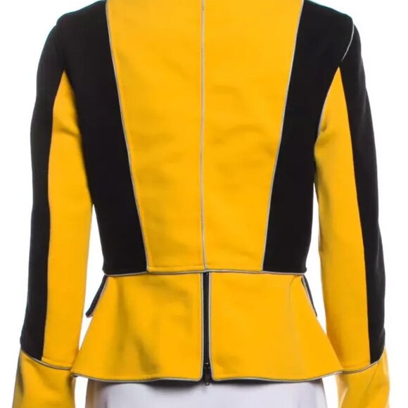 Moschino Italian Yellow Gold Black Silver Zipper Jacket Colorblock US 8 Small - Picture 6 of 10